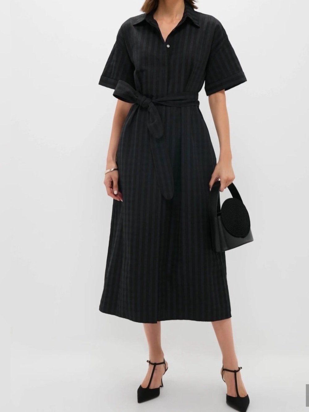 POMANDER PLACE Black Windowpane Seersucker Zacara Midi Dress size large